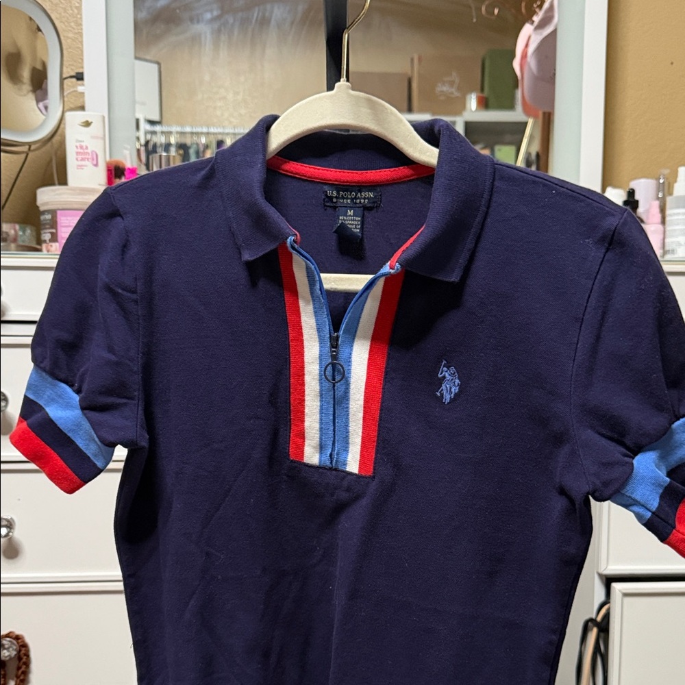 U.S. Polo Assn. Navy Blue Polo Shirt with Red and White Accents